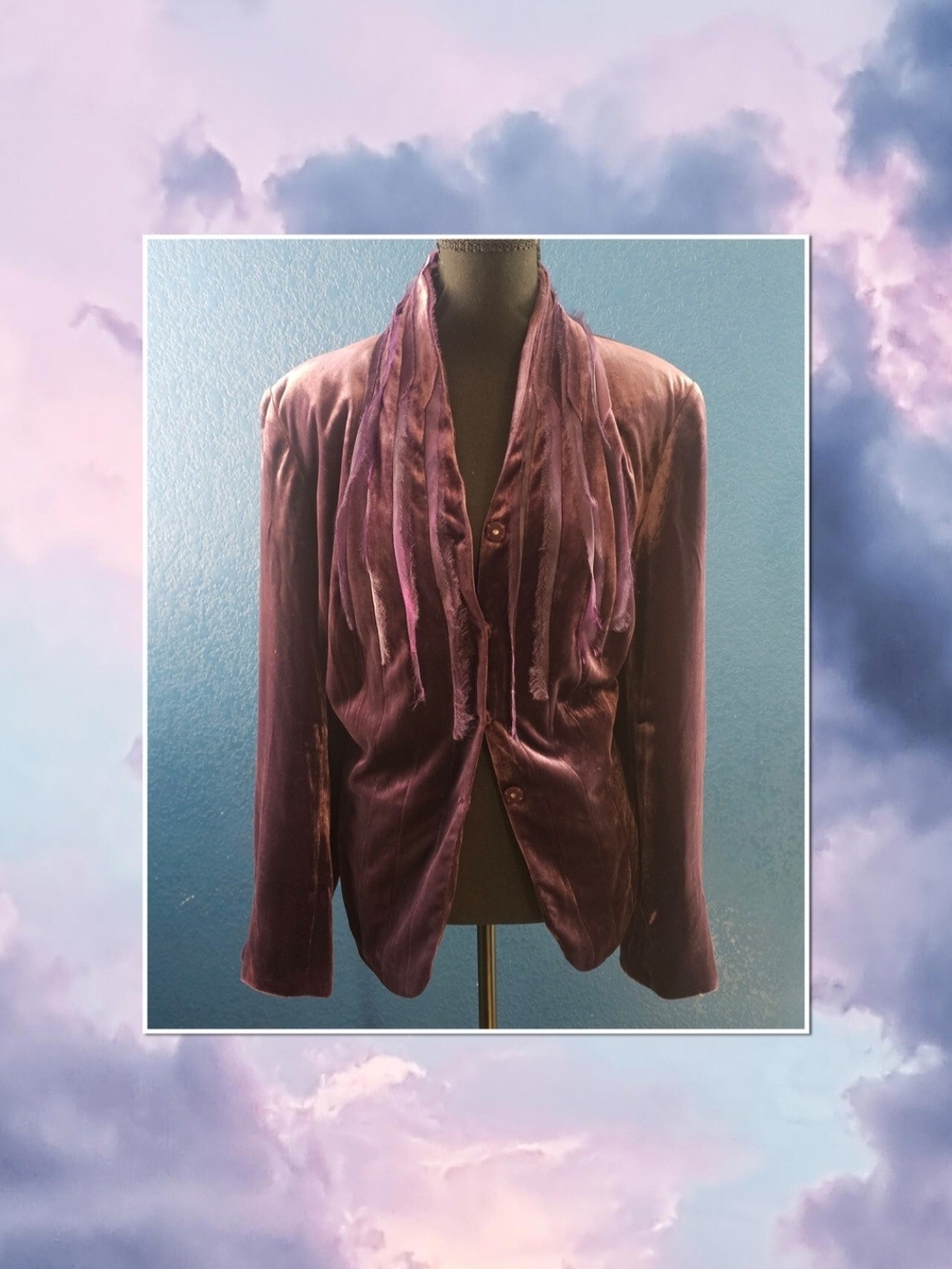 Vintage Lane Bryant Silk Blend Velvet Raw Edge Fringe Blazer Jacket Sz 20